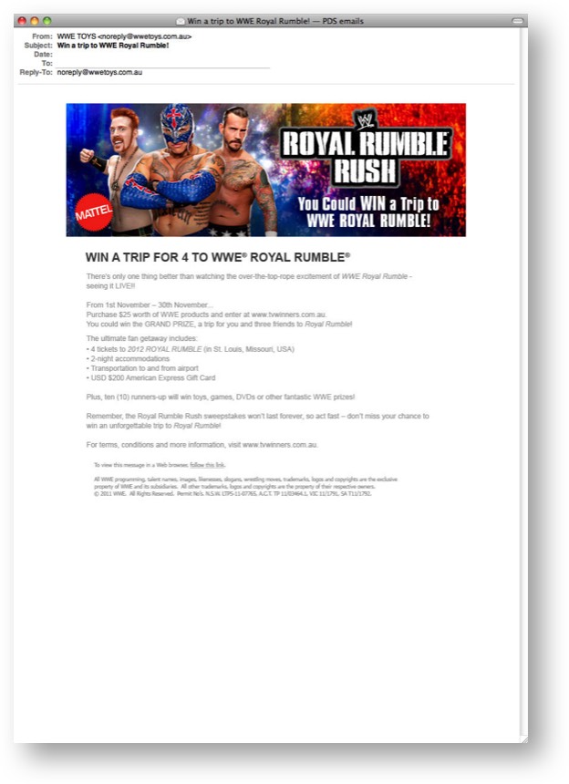 Competition eDM marketing drive for WWE and Mattel Australia by Product Design Studio