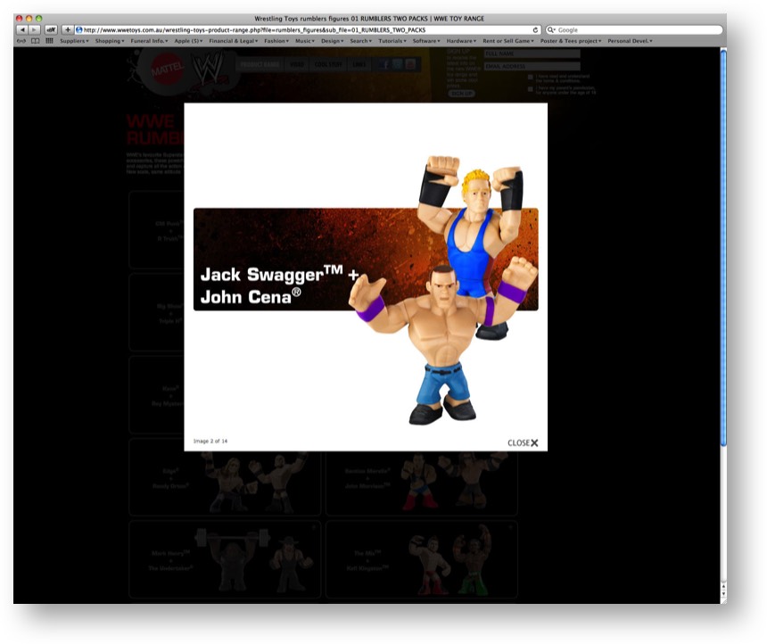 product placement and marketing via website for WWE and Mattel toys